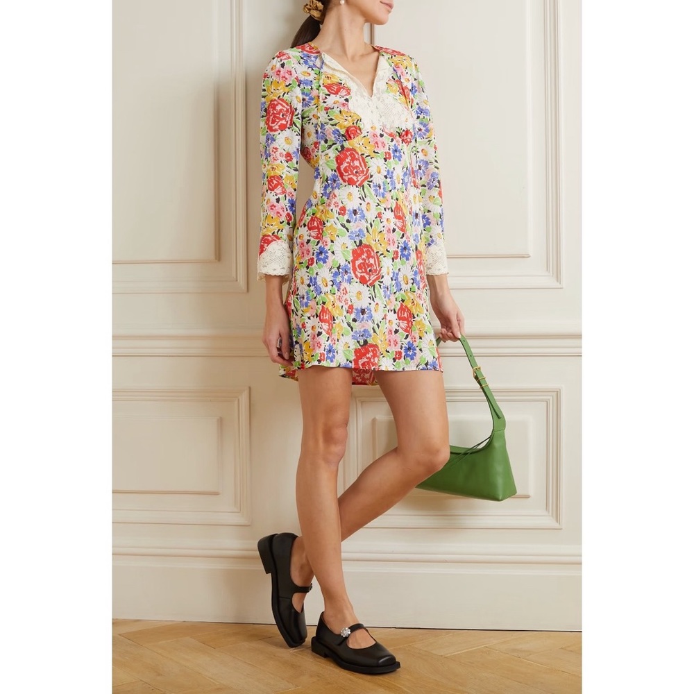 Rixo Abrielle Lace Floral Mini Dress